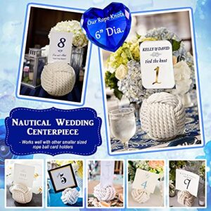 Westcharm 6" Dia. Cream Monkey Fist Rope Knot Door Stopper | Nautical Knot Door Stop | Decorative Tablecloth Weight | Weighted Window Wedge | Coastal Rope Ball Bookend | Sailor's Knot Doorstop - Ivory