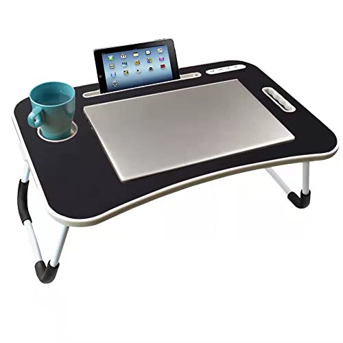 Acoode Folding Laptop Desk Adjustable Foldable Lap Stand for Bed Tray Table with USB Port Cup Holder for Working Eating Breakfast Reading Book on Sofa Floor (Black)