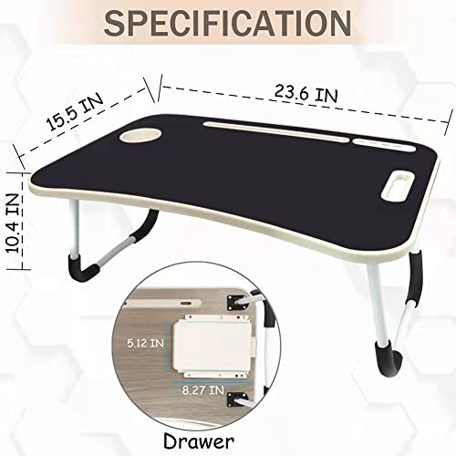 Acoode Folding Laptop Desk Adjustable Foldable Lap Stand for Bed Tray Table with USB Port Cup Holder for Working Eating Breakfast Reading Book on Sofa Floor (Black)