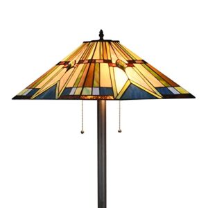 docheer tiffany style floor lamp handcraft vintage stained glass shade w16 x h65 mission floor standing reading light fixture for bedroom, living room, office, multi-colored