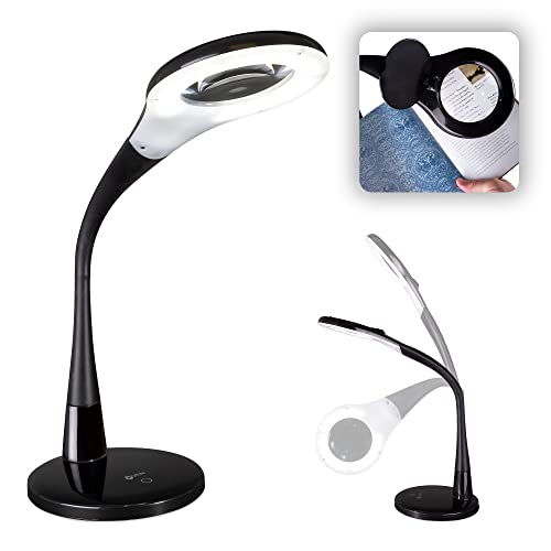 OttLite LED Desk Lamp with Adjustable Magnifier, Prevention Designed to Reduce Eyestrain - Adjustable Flexible Neck, 4 Brightness Settings & Touch Controls - Crafting, Reading & Studying