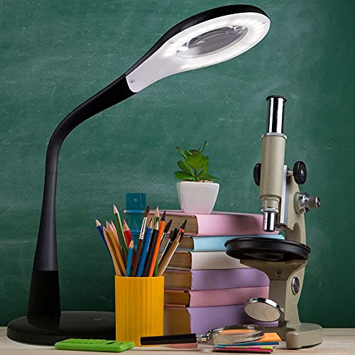 OttLite LED Desk Lamp with Adjustable Magnifier, Prevention Designed to Reduce Eyestrain - Adjustable Flexible Neck, 4 Brightness Settings & Touch Controls - Crafting, Reading & Studying