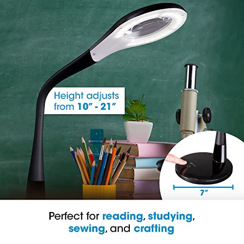 OttLite LED Desk Lamp with Adjustable Magnifier, Prevention Designed to Reduce Eyestrain - Adjustable Flexible Neck, 4 Brightness Settings & Touch Controls - Crafting, Reading & Studying