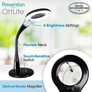 OttLite LED Desk Lamp with Adjustable Magnifier, Prevention Designed to Reduce Eyestrain - Adjustable Flexible Neck, 4 Brightness Settings & Touch Controls - Crafting, Reading & Studying