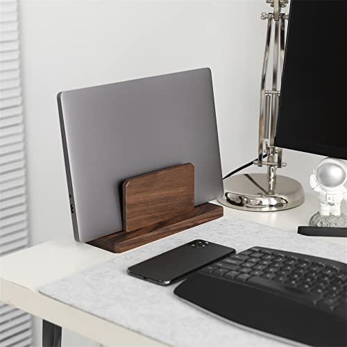 Bright Stone Vertical Laptop Stand,Walnut Wood Vertical Laptop Holder and MacBook Stand,Desk Setup,Desktop Organizer,Suitable for MacBook,Laptop,Books,Phone