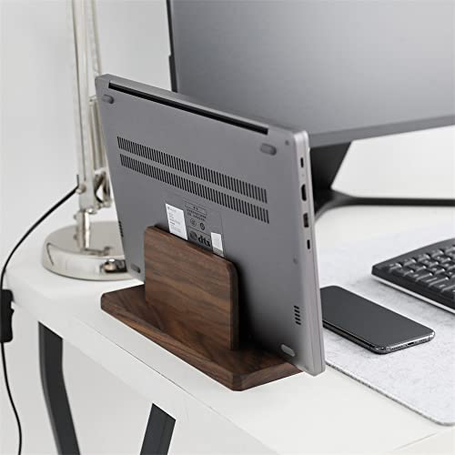 Bright Stone Vertical Laptop Stand,Walnut Wood Vertical Laptop Holder and MacBook Stand,Desk Setup,Desktop Organizer,Suitable for MacBook,Laptop,Books,Phone