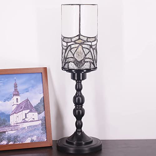 RHLAMPS Small Tiffany Lamp Mini Stained Glass Candlestick Table Lamp W4H15 Inch White Style Memory Accent Lamp Decor Bedroom