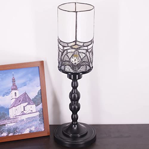 RHLAMPS Small Tiffany Lamp Mini Stained Glass Candlestick Table Lamp W4H15 Inch White Style Memory Accent Lamp Decor Bedroom