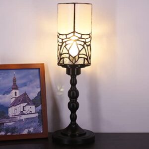 RHLAMPS Small Tiffany Lamp Mini Stained Glass Candlestick Table Lamp W4H15 Inch White Style Memory Accent Lamp Decor Bedroom