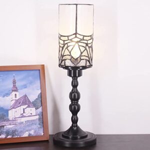 RHLAMPS Small Tiffany Lamp Mini Stained Glass Candlestick Table Lamp W4H15 Inch White Style Memory Accent Lamp Decor Bedroom