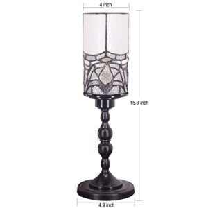 RHLAMPS Small Tiffany Lamp Mini Stained Glass Candlestick Table Lamp W4H15 Inch White Style Memory Accent Lamp Decor Bedroom