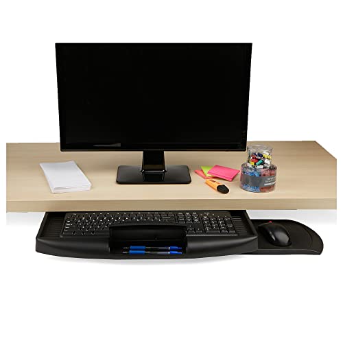 Mind Reader Anchor Collection, Undermount Sliding Keyboard Drawer with Compartment and Mouse Pad, Black