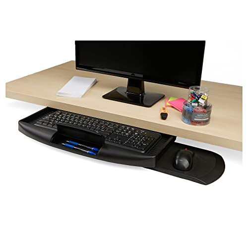 Mind Reader Anchor Collection, Undermount Sliding Keyboard Drawer with Compartment and Mouse Pad, Black