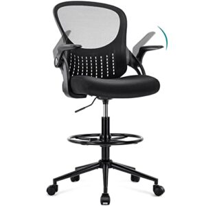 edx drafting chair tall office chair, tall standing desk chair counter height tall adjustable office chair with flip-up arms/wheels, mid back mesh office drafting chairs for standing desk