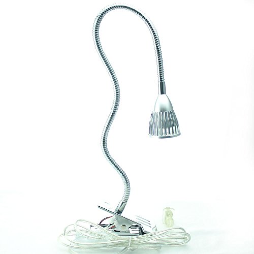 QUANS 5W 5x1W Warm White 19.68inch Clamp Clip on Gooseneck High Power LED Desk Table Light Lamp Ultra Bright Silver