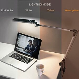 PHIVE LK-1 Metal Architect Swing Arm LED Desk Lamp / Table Lamp with Clamp (Eye-Care Technology, Dimmable, 6-Level Dimmer / 4 Lighting Modes with Touch Control, Memory Function) Task Light