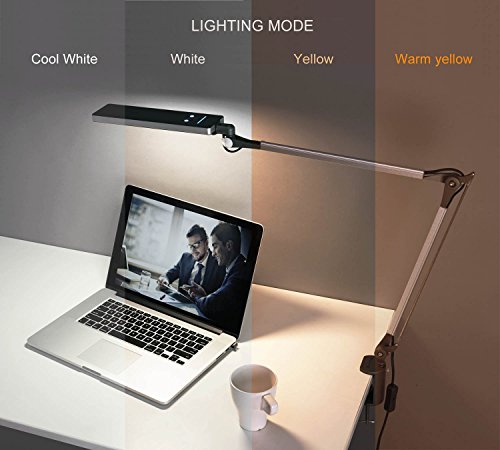 PHIVE LK-1 Metal Architect Swing Arm LED Desk Lamp / Table Lamp with Clamp (Eye-Care Technology, Dimmable, 6-Level Dimmer / 4 Lighting Modes with Touch Control, Memory Function) Task Light