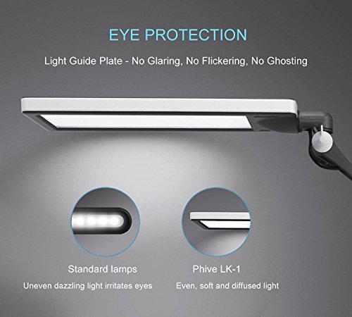 PHIVE LK-1 Metal Architect Swing Arm LED Desk Lamp / Table Lamp with Clamp (Eye-Care Technology, Dimmable, 6-Level Dimmer / 4 Lighting Modes with Touch Control, Memory Function) Task Light