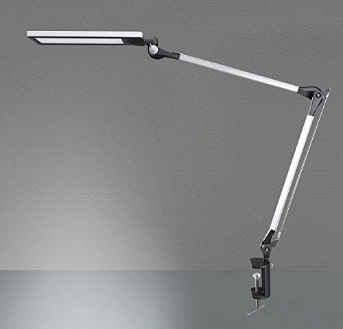 PHIVE LK-1 Metal Architect Swing Arm LED Desk Lamp / Table Lamp with Clamp (Eye-Care Technology, Dimmable, 6-Level Dimmer / 4 Lighting Modes with Touch Control, Memory Function) Task Light