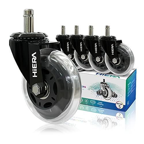 Hiera Office Chair Caster Wheels Gifts Set of 5 - Protect All Your Floors - 3'' Heavy Duty Replacement Desk Chair Casters M11*22 Stem - Best Protection for Your Floors (Black)