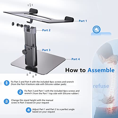 Shmyby Laptop Stand, Ergonomic Aluminum Laptop Stand for Desk, Adjustable Laptop Riser Compatible with MacBook, Air, Pro, Dell XPS, HP, Xiaomi, Samsung, and Other 10-17 inches laptops