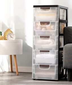 5-drawer rolling storage cart on wheels, clearview craft storage containers bins, black frame & clear storage drawers