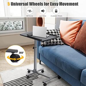 Tangkula Rolling Laptop Desk Cart, Mobile Laptop Stand with Tilting Tabletop, Height Adjustable Bedside Table with Mouse Pad Cup Holder, Ideal for Laptop Bed Sofa Couch