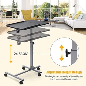 Tangkula Rolling Laptop Desk Cart, Mobile Laptop Stand with Tilting Tabletop, Height Adjustable Bedside Table with Mouse Pad Cup Holder, Ideal for Laptop Bed Sofa Couch