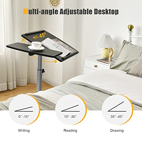 Tangkula Rolling Laptop Desk Cart, Mobile Laptop Stand with Tilting Tabletop, Height Adjustable Bedside Table with Mouse Pad Cup Holder, Ideal for Laptop Bed Sofa Couch