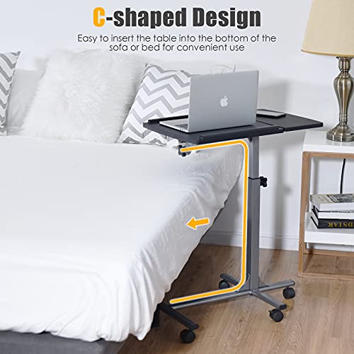 Tangkula Rolling Laptop Desk Cart, Mobile Laptop Stand with Tilting Tabletop, Height Adjustable Bedside Table with Mouse Pad Cup Holder, Ideal for Laptop Bed Sofa Couch