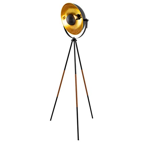 Kira Home Sulis 58" Modern Industrial Tripod LED Floor Lamp + 9W Bulb (Energy Efficient/Eco-Friendly), Leather Accent Legs, Satellite Style Shade, Black Finish