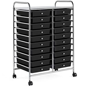 topeakmart utility cart with 20 drawers rolling cart organizer plastic storage drawers craft trolley 360 degree castor wheels, black
