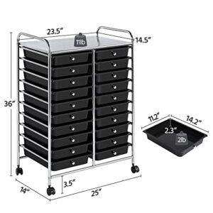 Topeakmart Utility Cart with 20 Drawers Rolling Cart Organizer Plastic Storage Drawers Craft Trolley 360 Degree Castor Wheels, Black