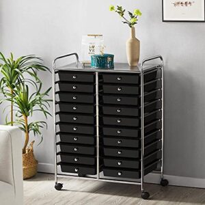 Topeakmart Utility Cart with 20 Drawers Rolling Cart Organizer Plastic Storage Drawers Craft Trolley 360 Degree Castor Wheels, Black