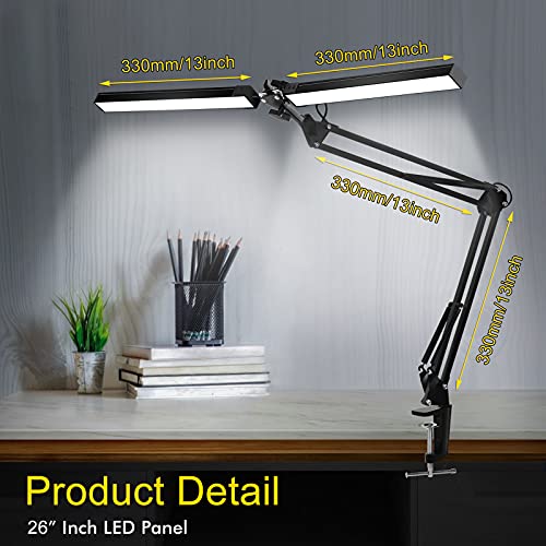 EOOKU LED Desk Lamps with Clamp, Double Head Swing Arm Desk Lamps for Home Office, Task Lamp Architect 24W 160pcs LED Lights Eyes-Care, 3 Color Modes, Stepless Dimming, Flexible Gooseneck Arms