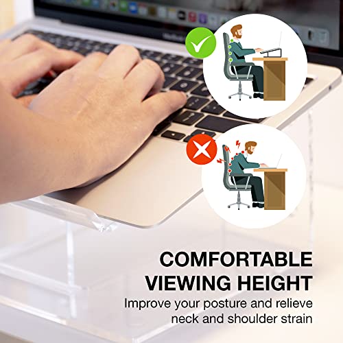 RAINCE Acrylic Laptop Stand: Premium Clear Laptop Stand for Desk. Stable & Ergonomic Design with Anti-Slip & Scratch Protection. Compatible with 10 to 16 inch Laptops