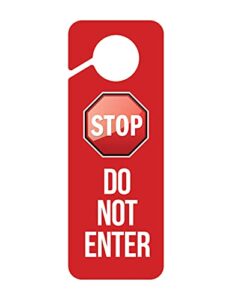 stop – do not enter door hanger sign for office, classroom, or home – 3.5 x 9.5″