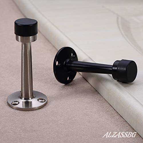 Alzassbg 10 Pack Black Door Stopper, Wall Mount Door Holder Heavy Duty Solid Door Stopper with Rubber Bumper AL9021MB