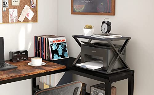 ZENPHN Desktop Printer Stand, Small Home Printer Stand, 2 Tier Desk Organizer with Adjustable Non-Slip Feet for Home and Office, Black