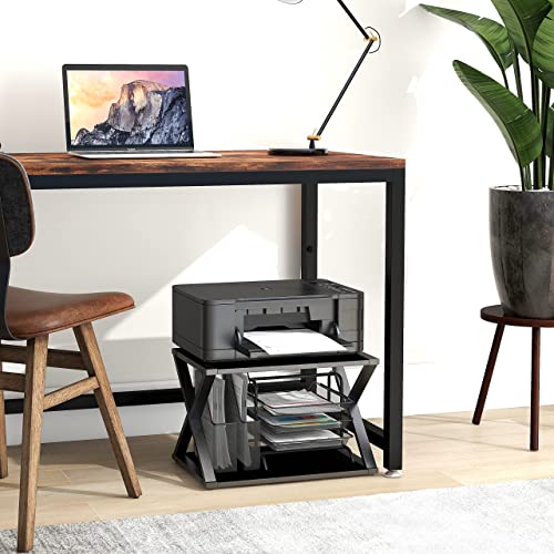 ZENPHN Desktop Printer Stand, Small Home Printer Stand, 2 Tier Desk Organizer with Adjustable Non-Slip Feet for Home and Office, Black