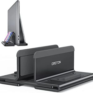 OMOTON Upgraded Laptop Vertical Stand, 3-in-1 Laptop Holder Dock with Sturdy Silicone Pads for Ultra Protection, Suitable for iPhone/iPad/MackBook Pro/Surface/Samsung/Android Tablets, Black