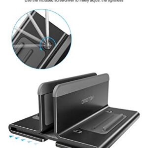 OMOTON Upgraded Laptop Vertical Stand, 3-in-1 Laptop Holder Dock with Sturdy Silicone Pads for Ultra Protection, Suitable for iPhone/iPad/MackBook Pro/Surface/Samsung/Android Tablets, Black