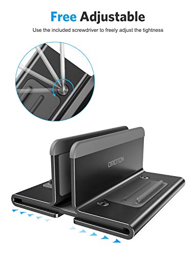 OMOTON Upgraded Laptop Vertical Stand, 3-in-1 Laptop Holder Dock with Sturdy Silicone Pads for Ultra Protection, Suitable for iPhone/iPad/MackBook Pro/Surface/Samsung/Android Tablets, Black