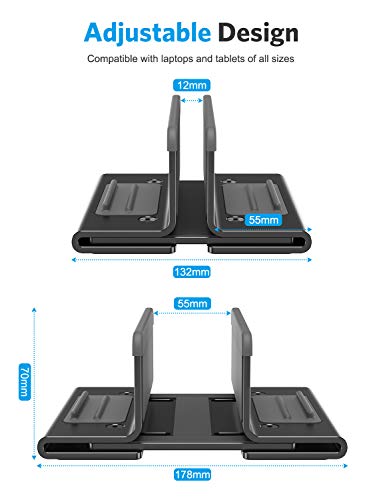 OMOTON Upgraded Laptop Vertical Stand, 3-in-1 Laptop Holder Dock with Sturdy Silicone Pads for Ultra Protection, Suitable for iPhone/iPad/MackBook Pro/Surface/Samsung/Android Tablets, Black