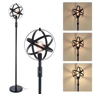airposta globe industrial floor lamp with on/off dimmable switch, rustic spherical standing lamp, 40w retro torchiere floor light for office, living room, reading, bedroom,tall vintage pole light