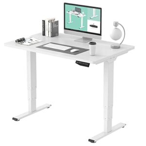 flexispot stand up desk 3 stages dual motor electric standing desk 48×30 inch whole-piece board height adjustable desk electric sit stand desk(white frame + white desktop, 2 packages)