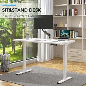 FLEXISPOT Stand Up Desk 3 Stages Dual Motor Electric Standing Desk 48x30 Inch Whole-Piece Board Height Adjustable Desk Electric Sit Stand Desk(White Frame + White Desktop, 2 Packages)