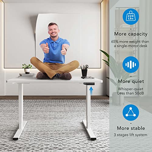 FLEXISPOT Stand Up Desk 3 Stages Dual Motor Electric Standing Desk 48x30 Inch Whole-Piece Board Height Adjustable Desk Electric Sit Stand Desk(White Frame + White Desktop, 2 Packages)