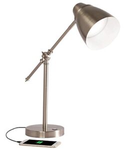 ottlite harmonize led desk lamp – 2.1a usb charging port, 3 brightness settings, brushed nickel