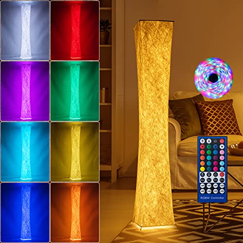 Omgomne Modern 61" Floor Standing Lamps with Remote Control,16 Colors Softlighting White Square Linen Shade LED Tall Lamps for Bedroom Play Kids Room